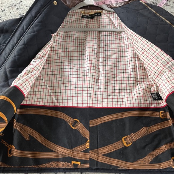 Ralph Lauren Quilted Barn Jacket Brown Leather Trim Women Size 6 - Picture 5 of 9